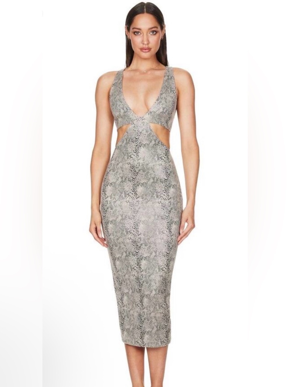 Nookie Gigi Dress in Natural Snakeskin color. Size Large, NWT